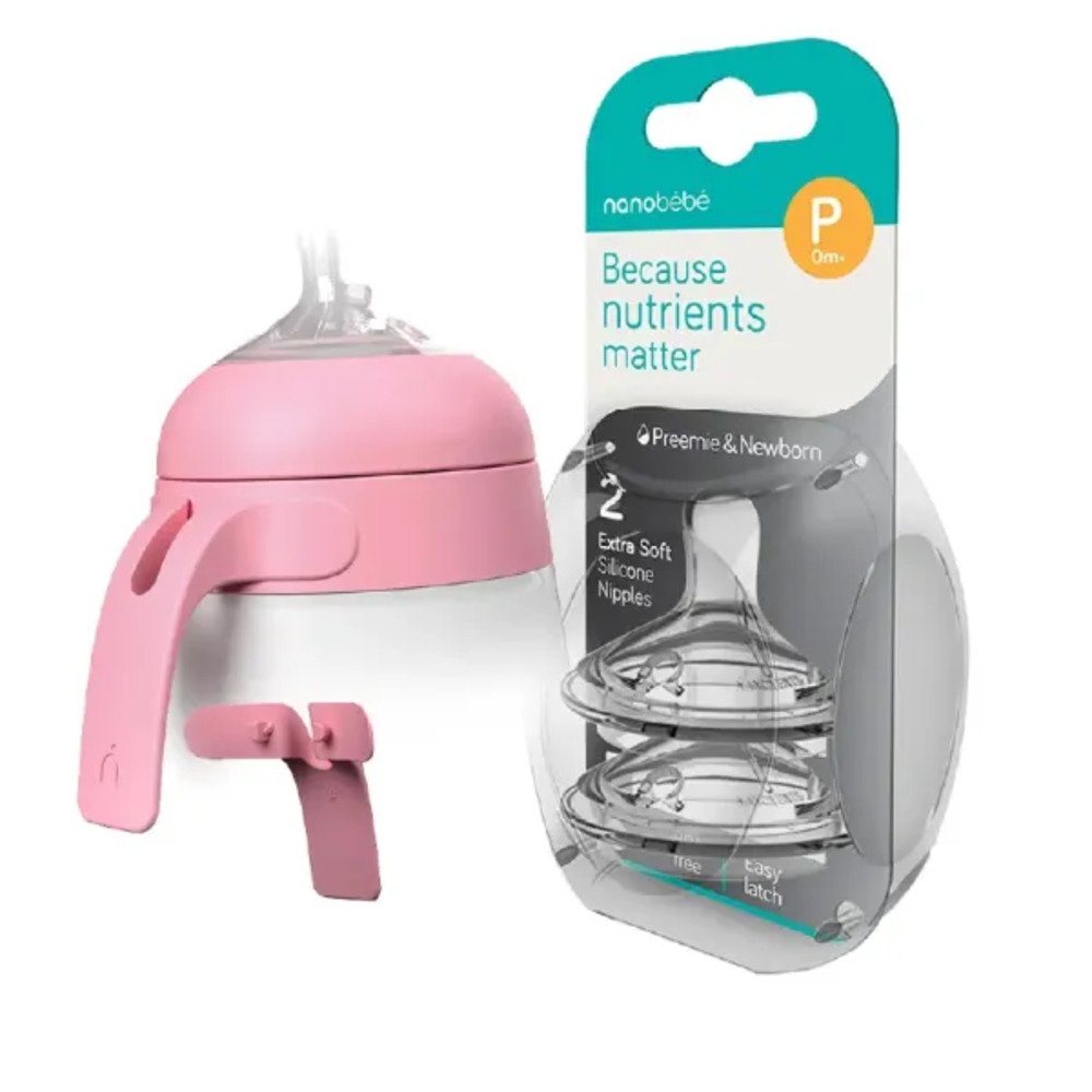 Kit bebes 6+ | Manijas Blanco Gen 2 + Tetina Flujo Rápido Nanobébé Caja x 2